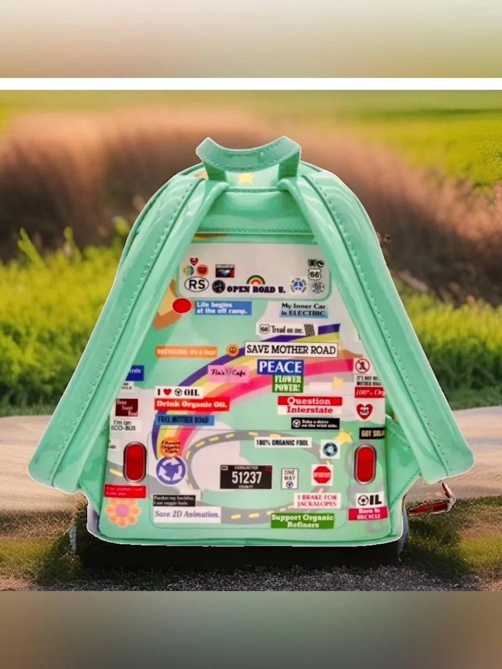 NEW w Tags Loungefly Disney Pixar CARS FILLMORE Mint Green VW Bus Backpack Bag